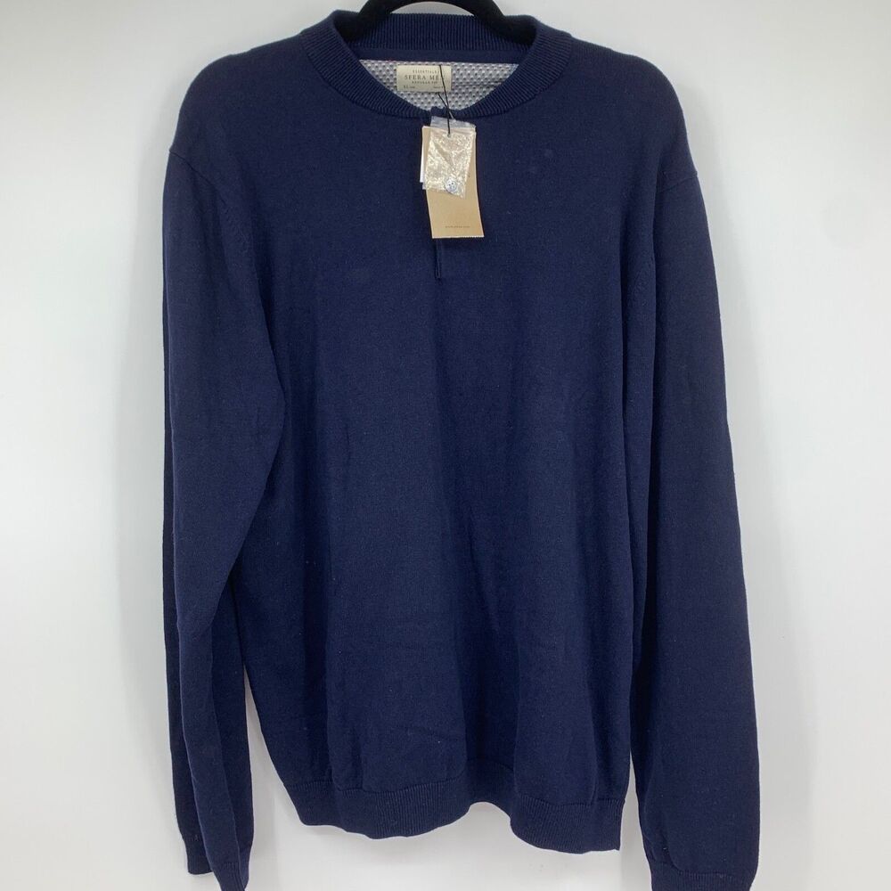 Sfera Mens XL Sweater Crewneck‎ Pullover Preppy Blue Cotton Lightweight NEW